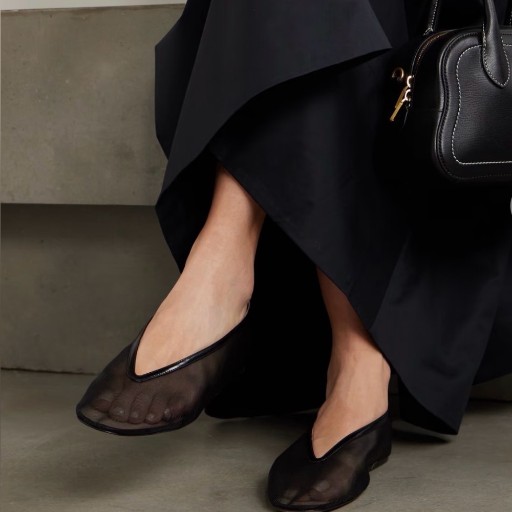 Le Monde Beryl Luna leather trimmed mesh ballet flats